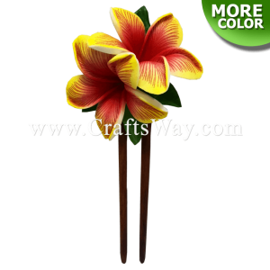 WD2F-104 2 Plumeria (UA) Hair Stick, Custom Made Flower Hair Stick , Foam Plumeria with two prongs wooden stick