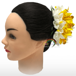 CMM-106 Silk Tuberose & Orchid (D) Hair Clip, Custom Made Flower Hairpiece, Hairpiece Made in Hawaii, Hair Accessories for Hawaiian Wedding Items, Hula Dancer