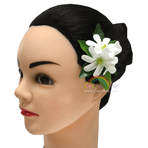 CMS-069 Custom Made Flower Hairpiece, White Foam Tiare (A) Hair Clip, Approximately 1¾ inches, Hairpiece Made in Hawaii, Hair Accessories for Hawaiian Wedding Items, Hula Dancer
