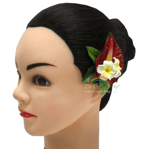 CMS-073 Custom Made Flower Hairpiece, Foam Anthurium & Plumeria (A), Hairpiece Made in Hawaii, Hair Accessories for Hawaiian Wedding Items, Hula Dancer