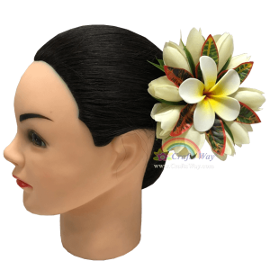 CMS-074 Silk White Champaka & Foam Plumeria (HU) Hair Clip, Custom Made Flower Hairpiece, Hairpiece Made in Hawaii, Hair Accessories for Hawaiian Wedding Items, Hula Dancer