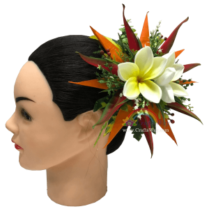 CML-048 Foam Plumeria (N), Silk Bird of Paradise & Silk Heliconia Hair Clip, Custom Made Flower Hairpiece, Hairpiece Made in Hawaii, Hair Accessories for Hawaiian Wedding Items, Hula Dancer
