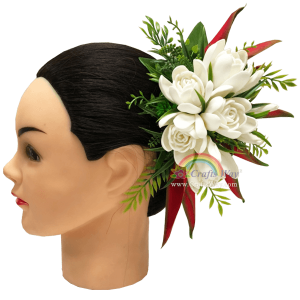 CMXL-009 Foam Tuberose & Silk Heliconia Hair Clip, Custom Made Flower Hairpiece, Hairpiece Made in Hawaii, Hair Accessories for Hawaiian Wedding Items, Hula Dancer