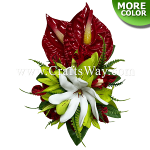 CML-051 Custom Made Flower Hairpiece, Foam Anthurium, Silk Orchid & Foam Tiare Hair Clip
