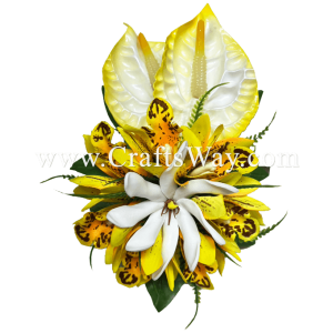 CML-051 Custom Made Flower Hairpiece, Foam Anthurium, Silk Orchid & Foam Tiare Hair Clip
