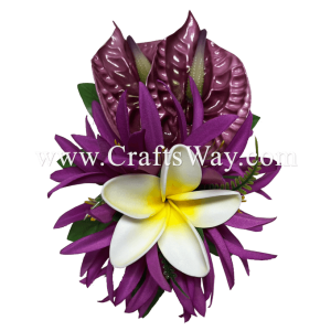 CMM-113 Custom Made Flower Hairpiece, Foam Anthurium, Silk Spider Lily & Foam Plumeria Hair Clip