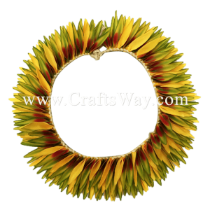 HK010(S)-17 Braided Heliconias Headband (S) #17 Yellow, Red & Green