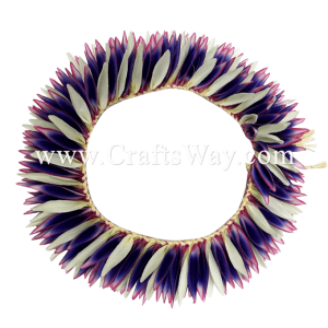 HK010(S)-18 Braided Heliconias Headband (S) #18 White, Dark Purple & Dark Magenta